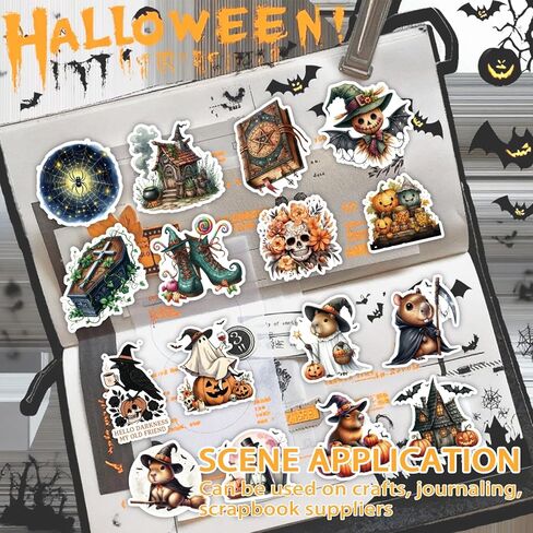 Halloween Sticker Book, 54 Sheets 366 Pcs Journaling Scrapbooking Stickers for Journaling Scrapbooking Bullet Journals Planners Letter Card Making Collage Art Crafts Water Bottle in Kuwait