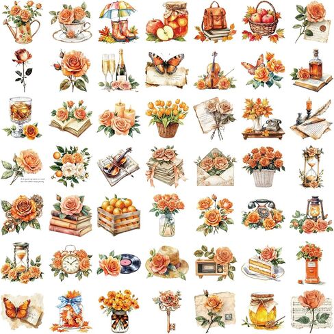 Maple Leaves Stickers 60PCS Realistic Transparent Stickers for Maple Leaves,Colorful Waterproof Sticker for Laptop,Stationery,Luggage,Scrapbooking,Water Bottles,Gifts,Journaling,Planner in Kuwait