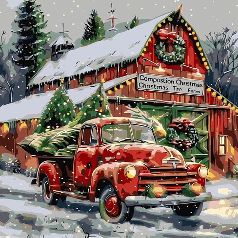 Christmas Paint by Numbers Kit for Adults Beginner , DIY Red Truck Paint By Numbers Kits, Easy Color Acrylic Paint On Canvas Christmas Painting Kits Art,Home Wall Decor 16 x 16 Inch (Without Frame) in Saudi Arabia