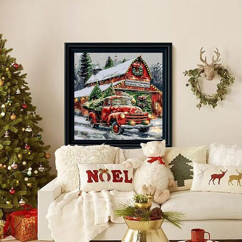 Christmas Paint by Numbers Kit for Adults Beginner , DIY Red Truck Paint By Numbers Kits, Easy Color Acrylic Paint On Canvas Christmas Painting Kits Art,Home Wall Decor 16 x 16 Inch (Without Frame) in Saudi Arabia