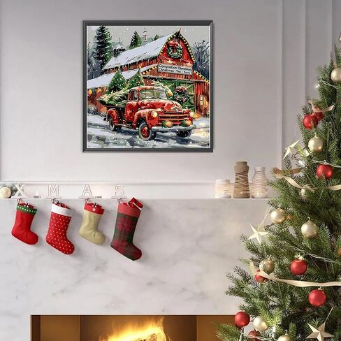 Christmas Paint by Numbers Kit for Adults Beginner , DIY Red Truck Paint By Numbers Kits, Easy Color Acrylic Paint On Canvas Christmas Painting Kits Art,Home Wall Decor 16 x 16 Inch (Without Frame) in Saudi Arabia