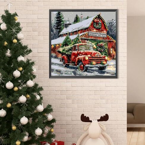 Christmas Paint by Numbers Kit for Adults Beginner , DIY Red Truck Paint By Numbers Kits, Easy Color Acrylic Paint On Canvas Christmas Painting Kits Art,Home Wall Decor 16 x 16 Inch (Without Frame) in Saudi Arabia