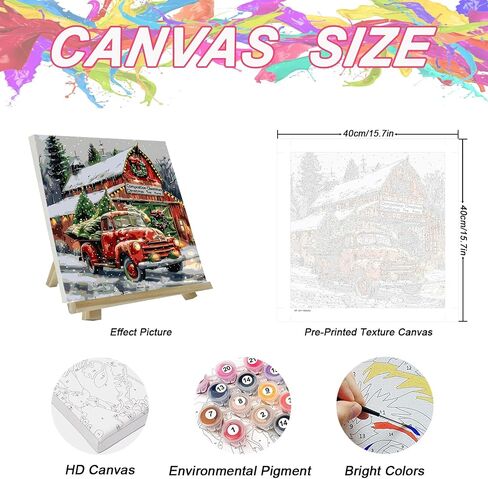 Christmas Paint by Numbers Kit for Adults Beginner , DIY Red Truck Paint By Numbers Kits, Easy Color Acrylic Paint On Canvas Christmas Painting Kits Art,Home Wall Decor 16 x 16 Inch (Without Frame) in Saudi Arabia