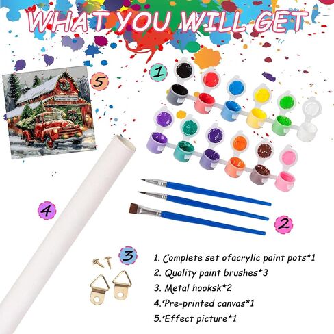 Christmas Paint by Numbers Kit for Adults Beginner , DIY Red Truck Paint By Numbers Kits, Easy Color Acrylic Paint On Canvas Christmas Painting Kits Art,Home Wall Decor 16 x 16 Inch (Without Frame) in Saudi Arabia