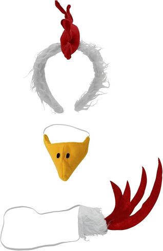 White Rooster Chicken Costume Kit - Fuzzy Headband Tail Beak Nose Mask Costume Accessory Set, Multi-Color, One Size in Saudi Arabia