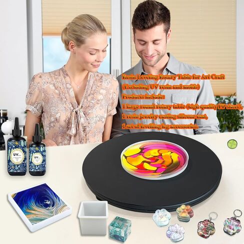 15.8" Resin Leveling Turntable | Non-Slip Silicone Craft Mat & Adjustable Feet | Professional Epoxy Leveling Board for Mold Casting, UV Resin, Acrylic Pouring Art (Large) in Saudi Arabia