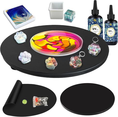 15.8" Resin Leveling Turntable | Non-Slip Silicone Craft Mat & Adjustable Feet | Professional Epoxy Leveling Board for Mold Casting, UV Resin, Acrylic Pouring Art (Large) in Saudi Arabia