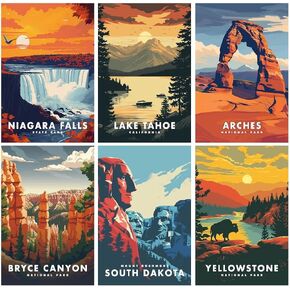 6 حزم الطلاء من أرقام أرقام للبالغين ، الطلاء الوطني Easy Park للبالغين من قبل مجموعات الأرقام على القماش ، مجموعة الطلاء الزيتية المناظر الطبيعية للمبتدئين مجموعات الطلاء من أجل ديكور الجدار المنزلي 8x12 بوصة in Kuwait