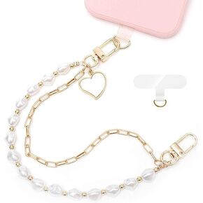 قطعتان من حزام معصم حبل الهاتف مع اللؤلؤ والمعدن، سلسلة مزدوجة من خرز الهاتف الخليوي للنساء والمراهقين، سحر بدون استخدام اليدين لكاميرا قلب المحفظة in Kuwait