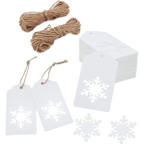 100Pcs Christmas White Gift Tags with String, Hollow Snowflake Blank Tags, 3.7x2 inch White Paper Tag, Party Favors Name Labels for Winter Holidays,Baby Shower, Birthday, Wedding in Saudi Arabia