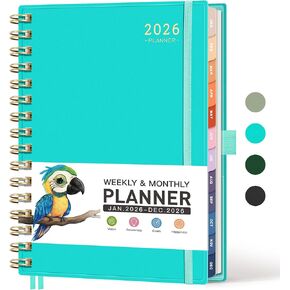 RETTACY 2026 Planner, Weekly and Monthly, Jan 2026 - Dec 2026, Medium Size (5.7" x 8.3"), 2026 Calendar, 12-Monthly Tabs, Flexible Plastic Cover, Spiral-bound, 100 GSM Thick Paper (Light Green) in Kuwait
