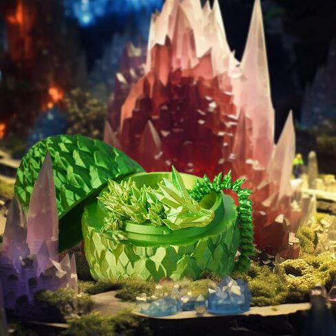 3D Printed Dragon Egg, Dragon Eggs with Dragon Inside, Articulated Crystal Dragon Fidget Toy, Dinosaur Eggs Toy, Fidget Toy for Teen Boy Kid (Green) in Saudi Arabia