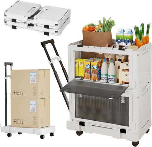 Folding Utility Cart Portable Rolling Crate,Multi Functional Collapsible Carts with 4 Wheels,2-Tier Portable Utility Cart,Adjustable Folding Trolley for Teachers,Shopping,Warehouse,Office and Outdoor in Saudi Arabia