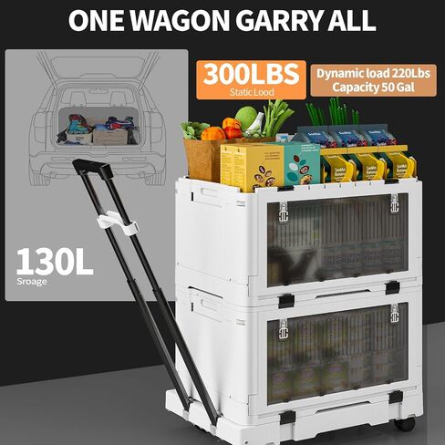 Folding Utility Cart Portable Rolling Crate,Multi Functional Collapsible Carts with 4 Wheels,2-Tier Portable Utility Cart,Adjustable Folding Trolley for Teachers,Shopping,Warehouse,Office and Outdoor in Saudi Arabia
