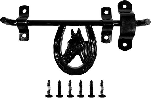 Dutch Ranch Heavy Duty Steel Barn Stall Door Latch, Black, Fits Left or Right Doors, Decorative Horse Stall Hardware, Made in USA in Saudi Arabia