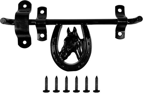 Dutch Ranch Heavy Duty Steel Barn Stall Door Latch, Black, Fits Left or Right Doors, Decorative Horse Stall Hardware, Made in USA in Saudi Arabia