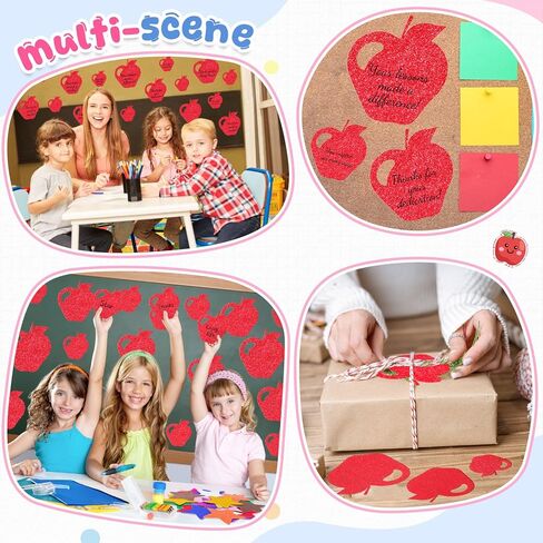 Fuutreo 120 Pcs Rosh Hashanah Apple Paper Cutouts Fall Bulletin Board Cutouts Glitter Mixed 3 Sizes Red Apple Paper Cut Outs for Thanksgiving Autumn Wall Decoration Classroom School Decor in Kuwait