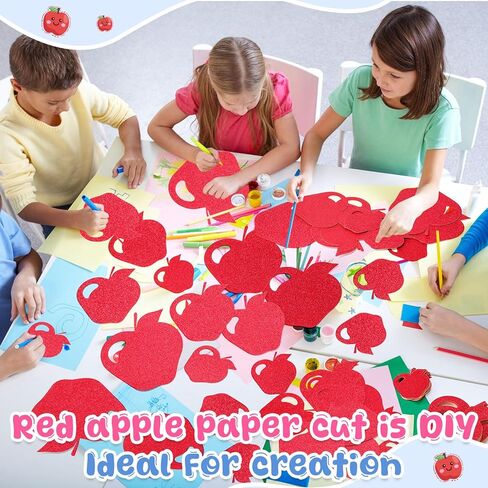 Fuutreo 120 Pcs Rosh Hashanah Apple Paper Cutouts Fall Bulletin Board Cutouts Glitter Mixed 3 Sizes Red Apple Paper Cut Outs for Thanksgiving Autumn Wall Decoration Classroom School Decor in Kuwait