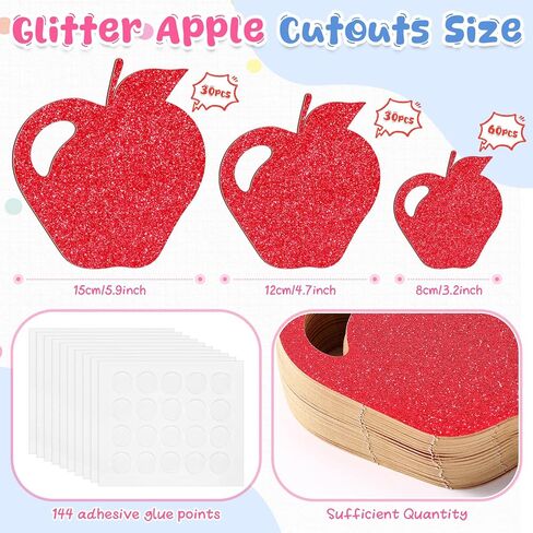 Fuutreo 120 Pcs Rosh Hashanah Apple Paper Cutouts Fall Bulletin Board Cutouts Glitter Mixed 3 Sizes Red Apple Paper Cut Outs for Thanksgiving Autumn Wall Decoration Classroom School Decor in Kuwait