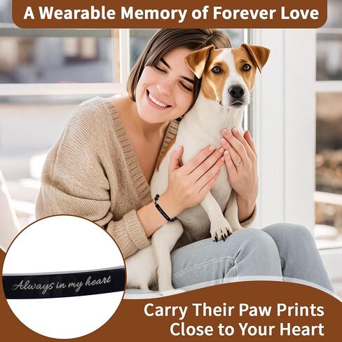 Paw Memorial Bracelet for Dog Cat, Sympathy Gift for Loss of Beloved Pet, Rainbow Bridge Memorial Gift for Pet Lovers, Adjustable Pet Keepsake Bracelet with Heart Charm, Matte in Kuwait