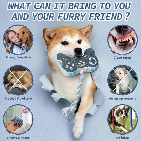 MTERSN Cute Squeaky Dog Toys : Blue Game Controller Plush Dog Toy and Funny Puppy Chew Toys with Full Crinkle Paper - Cool Pet Birthday Toys for Small, Medium and Large Dogs in Kuwait
