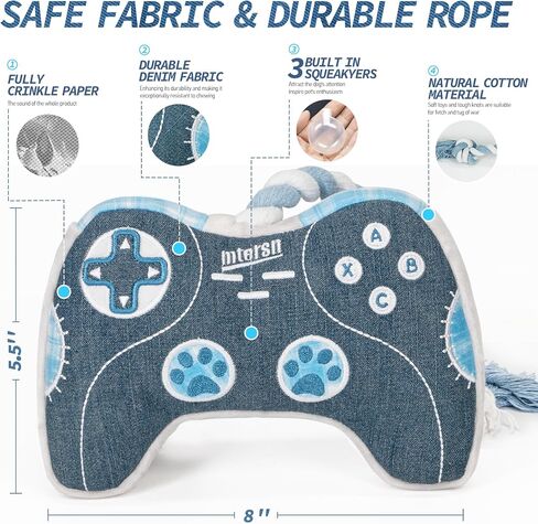 MTERSN Cute Squeaky Dog Toys : Blue Game Controller Plush Dog Toy and Funny Puppy Chew Toys with Full Crinkle Paper - Cool Pet Birthday Toys for Small, Medium and Large Dogs in Kuwait