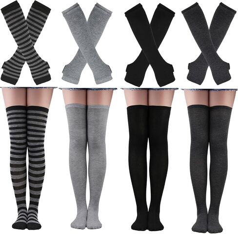 Black and White Striped Arm Leg Warmers Sleeves Set Rainbow Socks Knee High Fingerless Gloves Hand Thigh Warm in Kuwait