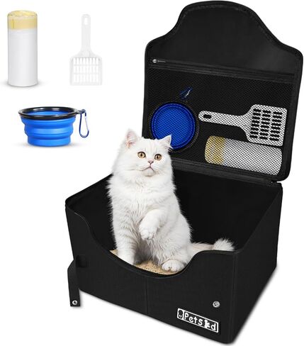 Petskd High Sides Portable Travel Litter Box for Cats with Lid, Black in Saudi Arabia