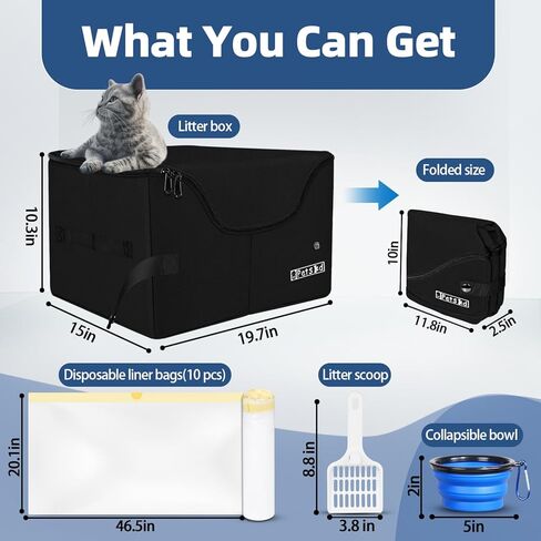Petskd High Sides Portable Travel Litter Box for Cats with Lid, Black in Saudi Arabia