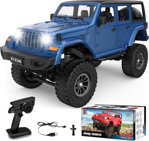 Double E 1:14 RC Jeep Wrangler Car Car Remote Conmote Care للأولاد ، شاحنات RC على الطرق الوعرة 4WD مع المصباح الأمامي LED - لعبة Jeep Toy الكاملة ، 2.4 جيجا هرتز RC سيارات Jeep ، هدايا للبالغين/الأولاد 6+ in Kuwait