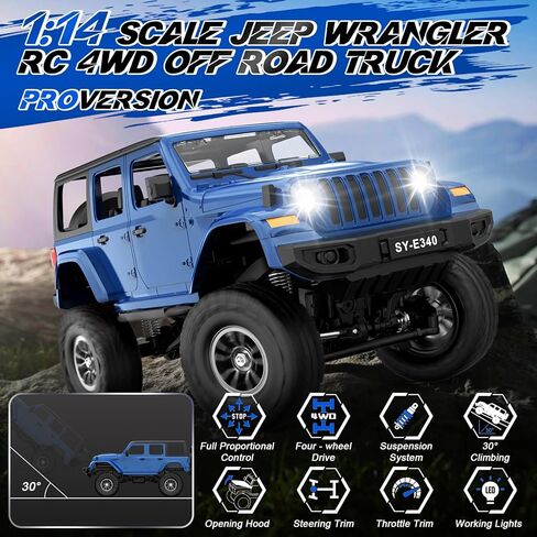 Double E 1:14 RC Jeep Wrangler Car Car Remote Conmote Care للأولاد ، شاحنات RC على الطرق الوعرة 4WD مع المصباح الأمامي LED - لعبة Jeep Toy الكاملة ، 2.4 جيجا هرتز RC سيارات Jeep ، هدايا للبالغين/الأولاد 6+ in Kuwait