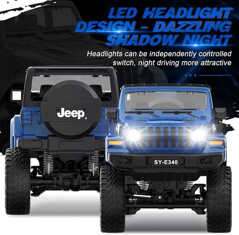 Double E 1:14 RC Jeep Wrangler Car Car Remote Conmote Care للأولاد ، شاحنات RC على الطرق الوعرة 4WD مع المصباح الأمامي LED - لعبة Jeep Toy الكاملة ، 2.4 جيجا هرتز RC سيارات Jeep ، هدايا للبالغين/الأولاد 6+ in Kuwait