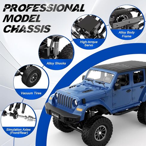 Double E 1:14 RC Jeep Wrangler Car Car Remote Conmote Care للأولاد ، شاحنات RC على الطرق الوعرة 4WD مع المصباح الأمامي LED - لعبة Jeep Toy الكاملة ، 2.4 جيجا هرتز RC سيارات Jeep ، هدايا للبالغين/الأولاد 6+ in Kuwait