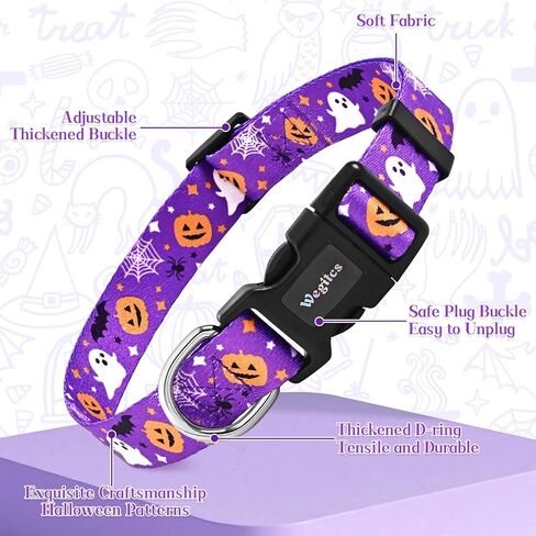 طوق الكلب الهالوين ، الياقات الكلاب اليقطين الأرجواني ، طوق جرو الخريف القابل للتعديل مع قلادة لطيفة ، طوق هالوين للحيوانات الأليفة الشاقة للكلاب الصغيرة المتوسطة المتوسطة المتوسطة المتوسطة in Kuwait