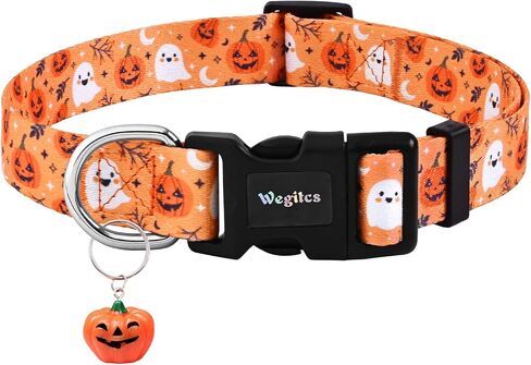 Halloween Dog Collar, Purple Pumpkin Ghost Dog Collars, Soft Adjustable Fall Puppy Collar with Cute Pendant, Heavy-Duty Halloween Holiday Pet Collar for Small Medium Large Dogs-Medium in Kuwait
