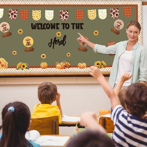 TaoBary 107 Pcs Fall Highland Cow Bulletin Board Decoration Kit Welcome to The Held Classroom Paper Bulletin Board Cutout with 200 Glue Points for Fall School Harvest Office Home Decor in Saudi Arabia