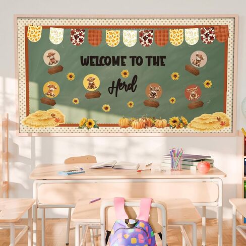 TaoBary 107 Pcs Fall Highland Cow Bulletin Board Decoration Kit Welcome to The Held Classroom Paper Bulletin Board Cutout with 200 Glue Points for Fall School Harvest Office Home Decor in Saudi Arabia