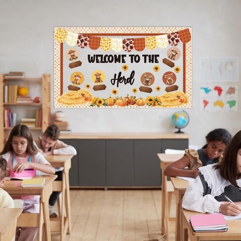 TaoBary 107 Pcs Fall Highland Cow Bulletin Board Decoration Kit Welcome to The Held Classroom Paper Bulletin Board Cutout with 200 Glue Points for Fall School Harvest Office Home Decor in Saudi Arabia