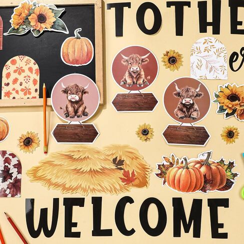 TaoBary 107 Pcs Fall Highland Cow Bulletin Board Decoration Kit Welcome to The Held Classroom Paper Bulletin Board Cutout with 200 Glue Points for Fall School Harvest Office Home Decor in Saudi Arabia