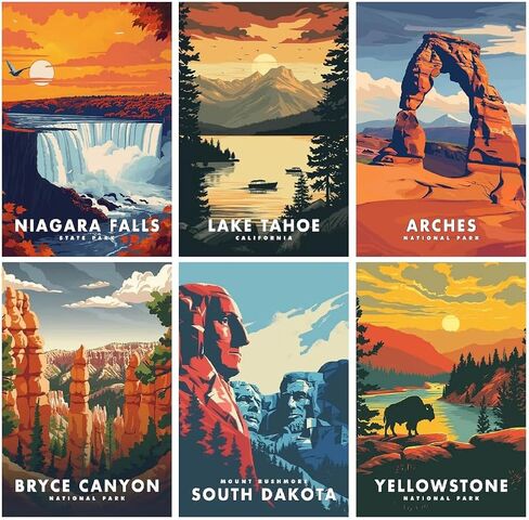 6 حزم الطلاء من أرقام أرقام للبالغين ، الطلاء الوطني Easy Park للبالغين من قبل مجموعات الأرقام على القماش ، مجموعة الطلاء الزيتية المناظر الطبيعية للمبتدئين مجموعات الطلاء من أجل ديكور الجدار المنزلي 8x12 بوصة in Kuwait