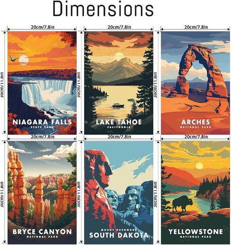 6 حزم الطلاء من أرقام أرقام للبالغين ، الطلاء الوطني Easy Park للبالغين من قبل مجموعات الأرقام على القماش ، مجموعة الطلاء الزيتية المناظر الطبيعية للمبتدئين مجموعات الطلاء من أجل ديكور الجدار المنزلي 8x12 بوصة in Kuwait