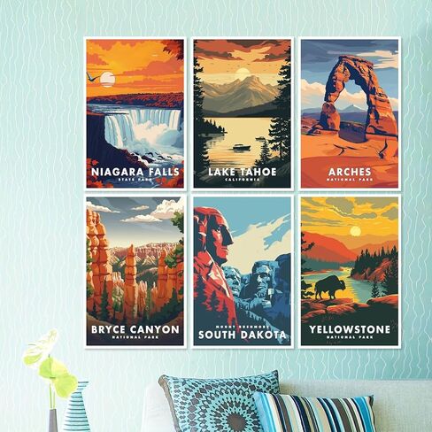 6 حزم الطلاء من أرقام أرقام للبالغين ، الطلاء الوطني Easy Park للبالغين من قبل مجموعات الأرقام على القماش ، مجموعة الطلاء الزيتية المناظر الطبيعية للمبتدئين مجموعات الطلاء من أجل ديكور الجدار المنزلي 8x12 بوصة in Kuwait