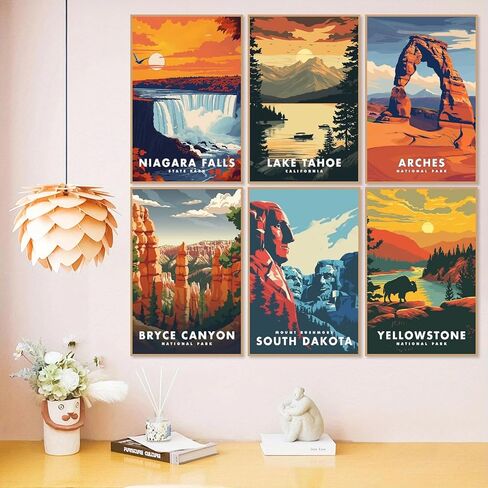 6 حزم الطلاء من أرقام أرقام للبالغين ، الطلاء الوطني Easy Park للبالغين من قبل مجموعات الأرقام على القماش ، مجموعة الطلاء الزيتية المناظر الطبيعية للمبتدئين مجموعات الطلاء من أجل ديكور الجدار المنزلي 8x12 بوصة in Kuwait