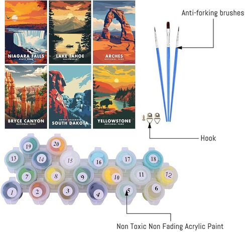 6 حزم الطلاء من أرقام أرقام للبالغين ، الطلاء الوطني Easy Park للبالغين من قبل مجموعات الأرقام على القماش ، مجموعة الطلاء الزيتية المناظر الطبيعية للمبتدئين مجموعات الطلاء من أجل ديكور الجدار المنزلي 8x12 بوصة in Kuwait