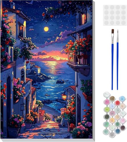 DOMROM Framed Paint by Numbers Kit for Adults Beginners with Wooden Easel, Landscape Lake Paint by Number Kit on Canvas, DIY Oil Painting Kits for Home Wall Decor Gift 20x30cm in Saudi Arabia
