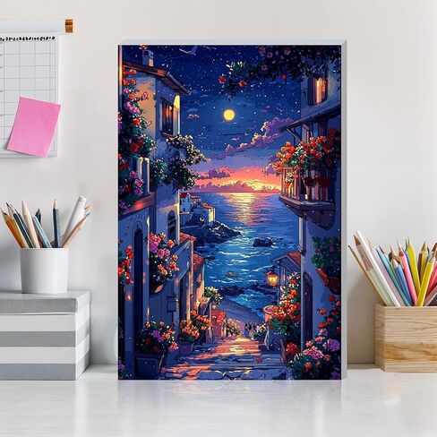 DOMROM Framed Paint by Numbers Kit for Adults Beginners with Wooden Easel, Landscape Lake Paint by Number Kit on Canvas, DIY Oil Painting Kits for Home Wall Decor Gift 20x30cm in Saudi Arabia