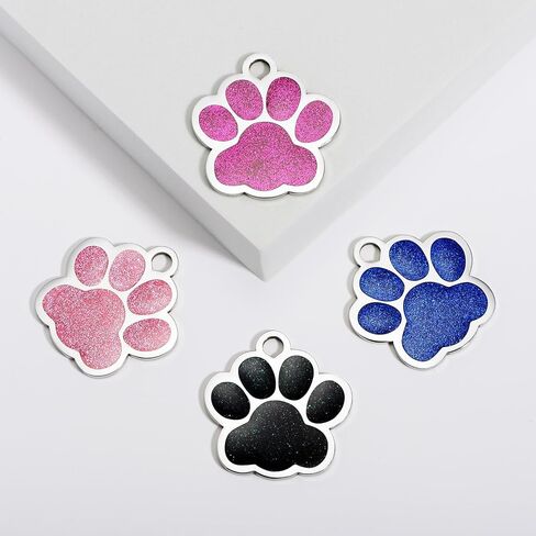 YEHANTI Dog Tags Personalized for Pets, Durable Stainless Steel Glitter Paw Print Pet ID Tags with 4 Line Texts and Icons Engraved, Custom Dog ID Tags and Name Tags for Large Small Dogs Cats(Rose Red) in Kuwait