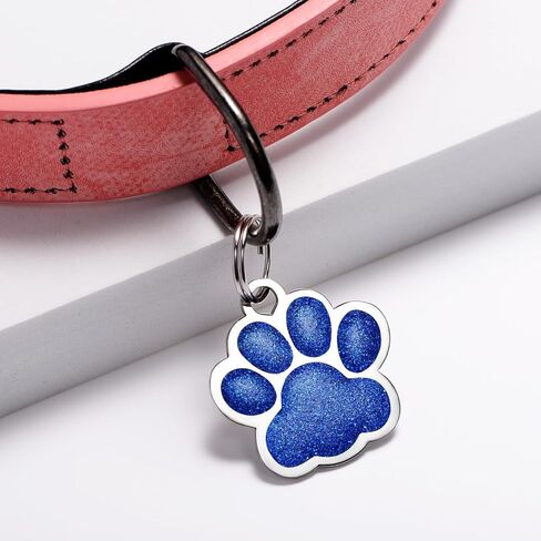 YEHANTI Dog Tags Personalized for Pets, Durable Stainless Steel Glitter Paw Print Pet ID Tags with 4 Line Texts and Icons Engraved, Custom Dog ID Tags and Name Tags for Large Small Dogs Cats(Rose Red) in Kuwait