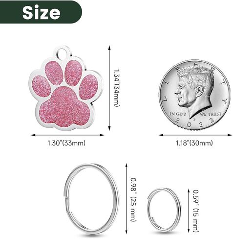 YEHANTI Dog Tags Personalized for Pets, Durable Stainless Steel Glitter Paw Print Pet ID Tags with 4 Line Texts and Icons Engraved, Custom Dog ID Tags and Name Tags for Large Small Dogs Cats(Rose Red) in Kuwait