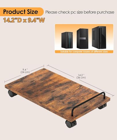 Mobile CPU Stand, 14.2''D x 9.4''W Computer Tower Stand, PC Stand for Floor with 4 Rolling Caster Wheels, Under Desk CPU Holder, Industrial Computer Cart for Carpet, for Office, Rustic Brown in Kuwait
